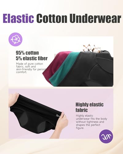 TANSTC Period Underwear for Women Heavy Flow - color: Black/Darkgreen/Winered, size: Medium