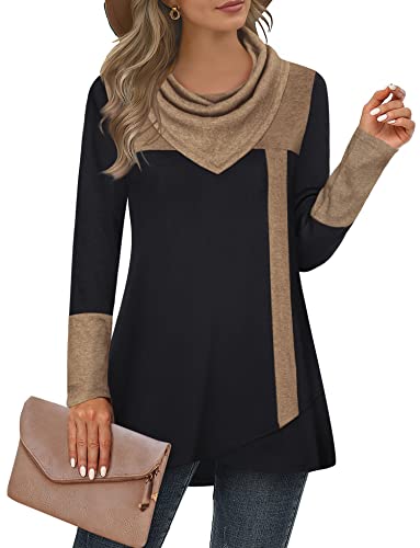 Furnex Women's Long Sleeve Cowl Neck Tunic Top Casual Pullover Sweatshirt - color: Coffee, size: X-Large