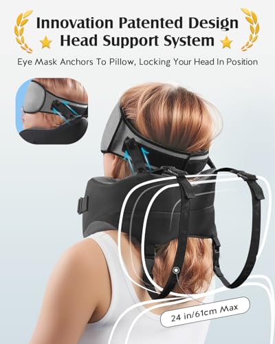 YFONG Travel Pillow with Head Support & Sleep Mask for Long Flights, Grey - color: Grey