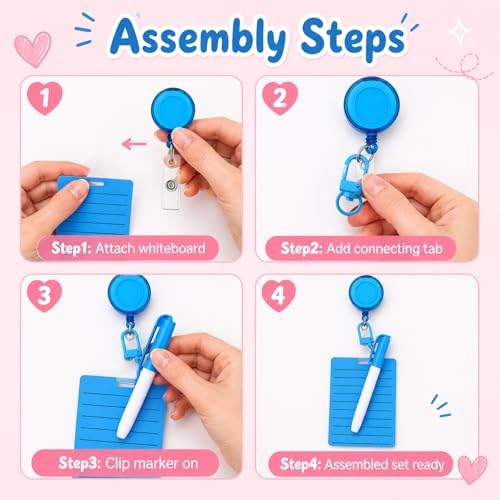 Lincia 6 Sets Dry Erase Badge Notepads with Markers and Retractable Reels - color: Bright Colors, style: Lined