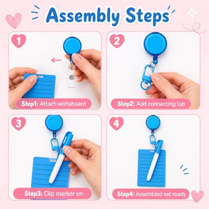 Lincia 6 Sets Dry Erase Badge Notepads with Markers and Retractable Reels - color: Bright Colors, style: Lined