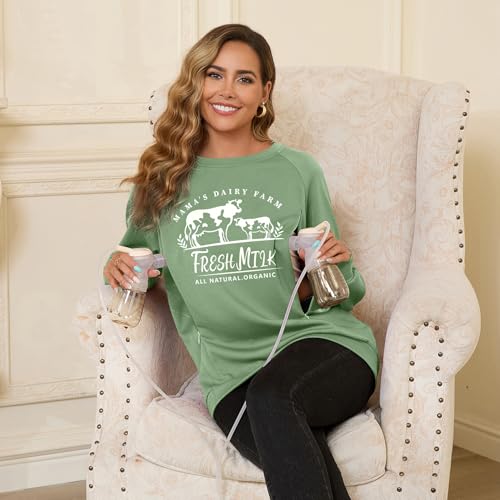 DEBELLY Nursing Friendly Sweatshirt for Breastfeeding Dual Zippers - color: Sage Green Printed Pattern, size: X-Large