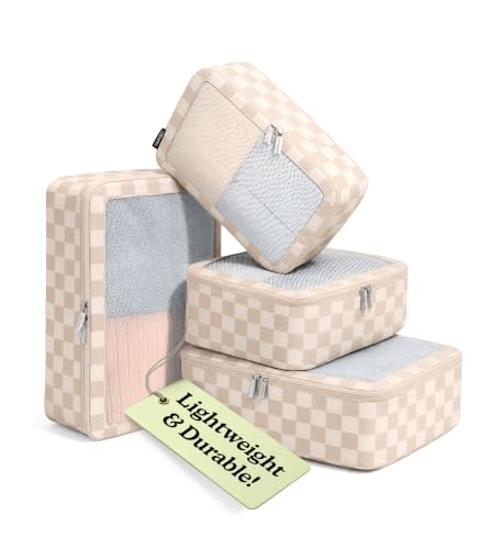 Vandel TSA-Friendly Packing Cubes for Carry On, Mesh Suitcase Organizer Bag - color: 2. Neutral Checker, size: 4 Pack (Standard)