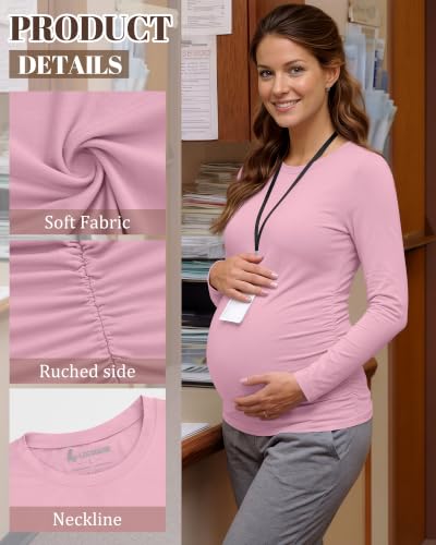 Neer 3 Pack Maternity Under Scrub T Shirt Long Sleeve Undershirt - color: Black, Lake Green, Light Pink, size: Medium