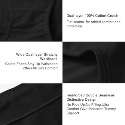 Womens Cotton Underwear High Waisted Full Coverage Briefs Ladies Panties - color: Black, 5-pack, size: Medium