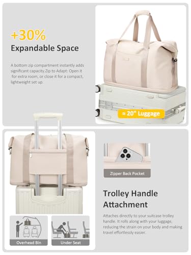 Capolo Expandable Travel Duffle Bag Weekender Overnight Bags for Women Men - color: Off-white, size: Large