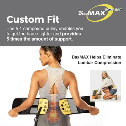BaxMAX Adjustable Back Brace with 5-to-1 Compression Pulley System for Lumbar Support & Back Pain - Immediate Relief from Sciatica, Scoliosis, Bulging/Herniated Disc - Lightweight/Breathable, Small - size: Small (Pack of 1)