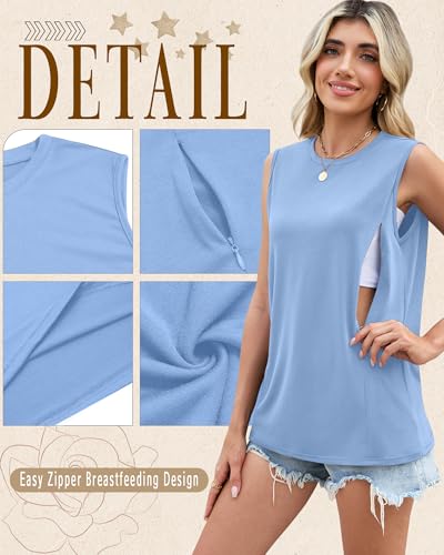 3 Pack Women's Nursing Tank Tops - color: Sky Blue, Light Gray, Black, size: X-Large