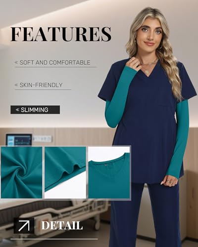 Neer 3 Pack Women Long Sleeve Underscrubs Shirts - color: Black, White, Teal, size: Small