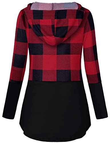 Quinee Women's Long Sleeve Plaid Colorblock Nursing Pullover Hoodie Sweatshirts - color: A Black Red Plaid 2, size: X-Large