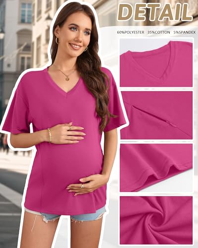 3 Pack Women's Oversize Nursing Shirts - color: Rose Red, Cream, Black, size: XX-Large