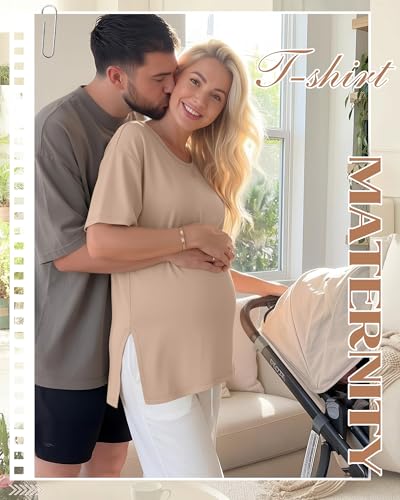 4 Pack Women's Maternity T Shirts - color: Khaki, Light Coffee, White, Black, size: Medium