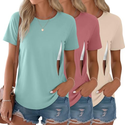3 Pack Womens Nursing Tops - color: Aqua Blue, Pink, Cream, size: XX-Large