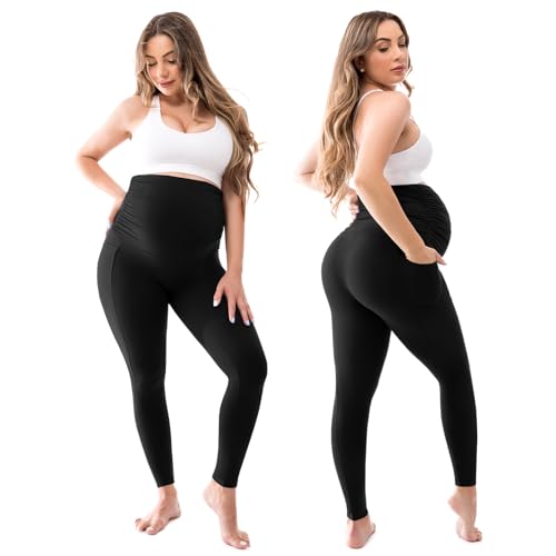 Walifrey Maternity Leggings with Pockets Over the Belly - color: Blue, size: Small