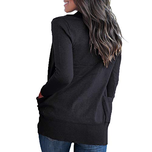 VOIANLIMO Women's Open Front Long Sleeve Cardigan with Pockets - color: Black, size: Small