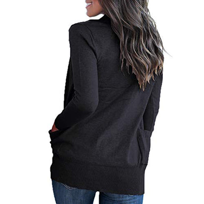 VOIANLIMO Women's Open Front Long Sleeve Cardigan with Pockets - color: Black, size: Small