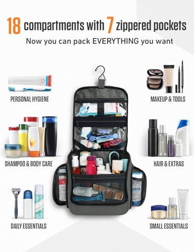 VENTURE 4TH Hanging Travel Toiletry Bag, 18 Compartments - Shadow Gray - color: Shadow Gray
