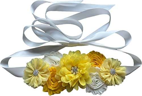 Flowers for Sashes Maternity Pregnancy Sash Belt for Baby Shower Wedding Bride - color: Yellow
