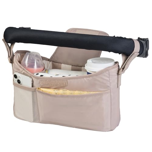 Tiny Twinkle Universal Stroller Organizer with Adjustable Strap | Waterproof Stroller Caddy Fits Baby Jogger, Nuna, Graco, Doona and Bugaboo Strollers (Beige Checkers - color: Beige Checkers, size: CLassic