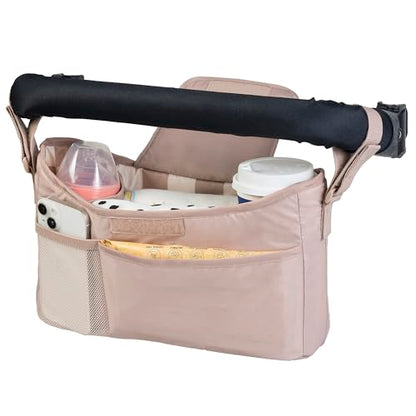 Tiny Twinkle Universal Stroller Organizer with Adjustable Strap | Waterproof Stroller Caddy Fits Baby Jogger, Nuna, Graco, Doona and Bugaboo Strollers (Beige Checkers - color: Beige Checkers, size: CLassic