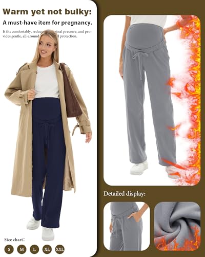 3 Pack Fleece Lined Maternity Sweatpants Lounge Pants - color: Black, Light Gray, Navy Blue, size: Large