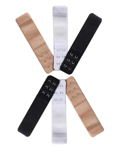 Women Elastic Bra Extenders 1-6 Hook, Bras Back Extension Strap - color: 2 Hook 3/8" Spacing,black/White/Beige 6pcs