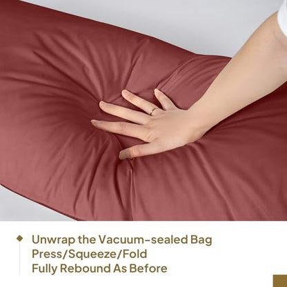 Goose Down Body Pillow for Adults, Burgundy, 20"x60" - color: Burgundy, size: 20"x60"