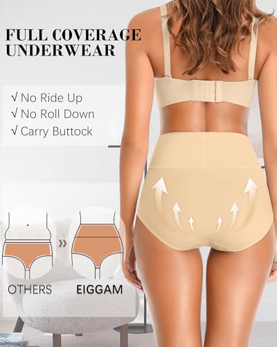Eiggam Tummy Control Underwear Soft High Waisted underwear Full Coverage Briefs Breathable Postpartum Cotton Womens Panties - color: Multicoloured D - 3 Pack, size: Medium