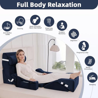 Wedge Pillow Set for After Surgery,Navy,9PCS-23.2" - color: Navy, size: 9PCS-23.2''