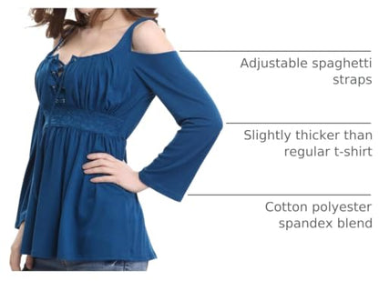 Women's Cold Shoulder Lace Up Casual Tunic Solid Blouse Tops - color: #0705_blue Green, size: X-Large