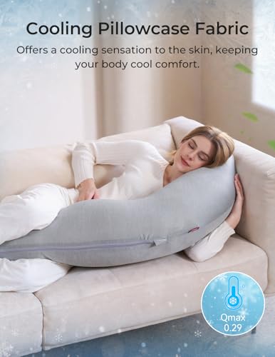 Momcozy J Shaped Cooling Pregnancy Pillow, Maternity Pillow for Sleeping - color: Cooling Fabric - Deep Grey