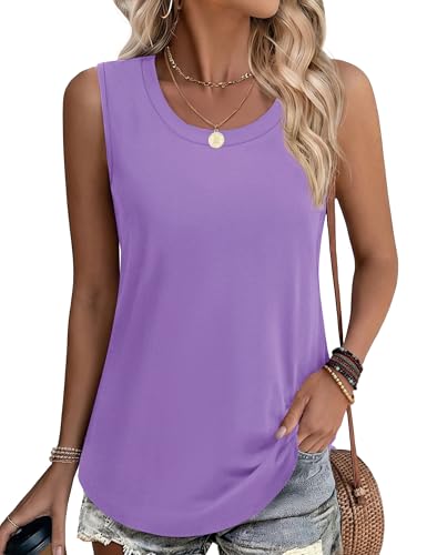 YUCOLEN Women's Tank Tops Loose Flowy Summer UPF 50+ Basic Sleeveless Tops - color: Light Purple, size: Large