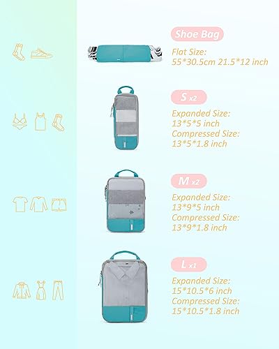 BAGSMART Compression Packing Cubes for Travel Essentials - color: Cyan, size: Set of 6