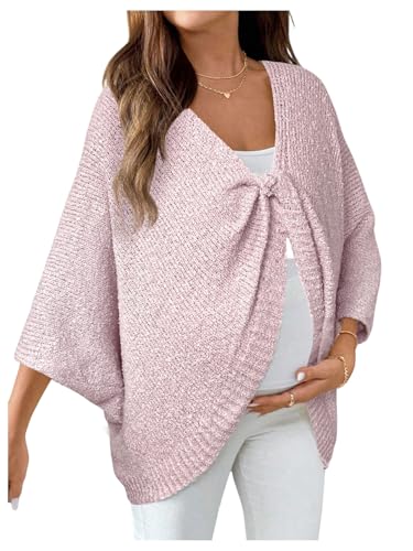 Milumia Women's Maternity Twist Front Sweater Oversized Pregnancy Cardigan - color: Pink, size: Medium
