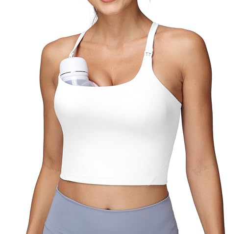 Foucome Nursing Tank Tops Racerback Longline Nursing Sports Bra - color: White, size: Medium