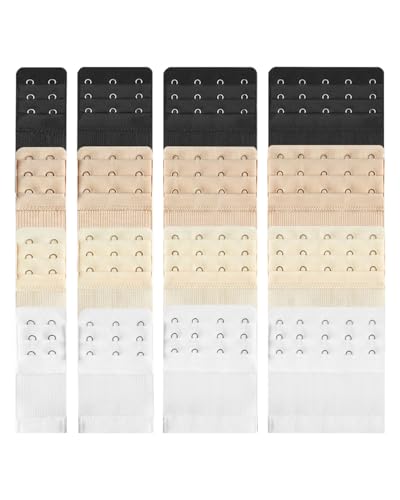 16 PCS Bra Extenders 2 Hook / 3 Hook / 4 Hook / 5 Hook, Bra Hooks Replacement, Soft Comfortable Stretchy Bra Extension Strap for Women Lady Plus Size(Black, White, Nude, Beige)