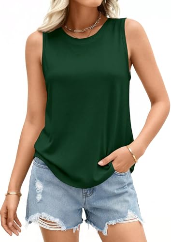 PRETTYGARDEN Women's Wide Strap Sleeveless Tank Tops - color: Dark Green, size: Medium