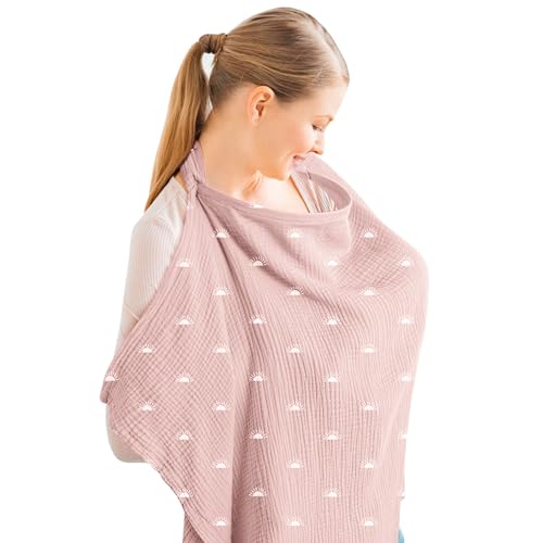 Konssy Muslin Nursing Cover Up for Breastfeeding with Rigid Hoop - color: Pink Sun