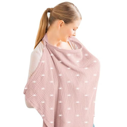 Konssy Muslin Nursing Cover Up for Breastfeeding with Rigid Hoop - color: Pink Sun