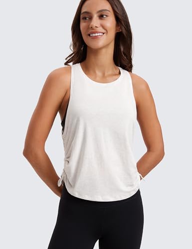 CRZ YOGA Pima Cotton Ruched Tank Top - color: Ice Grey/White, size: Small