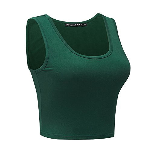 OThread & Co. Women's Basic Crop Tops Stretchy Casual Scoop Neck Sleeveless Crop Tank Top - color: Forest Green, size: Medium