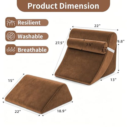 Wedge Pillow Set for After Surgery,Dark Brown,4PCS-22 - color: Dark Brown, size: 4PCS-22''