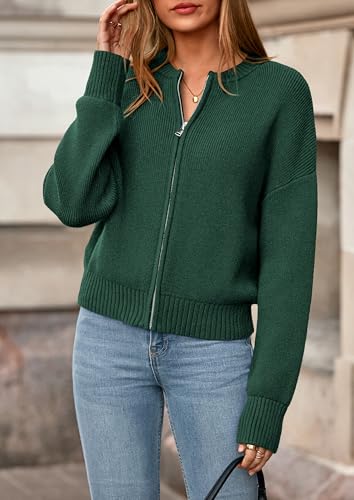 NALANISA Women's Chunky Knit Zipper Cardigan Sweaters 2026 Fall Open Front - color: Dark Green, size: Medium