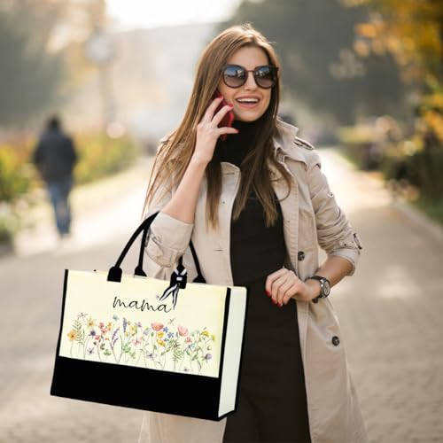 Fokongna Girls Trip Beach Bag Mimi Gigi Granny Nana Mama Abuela Nanny Housewarming Gifts Women Reusable Canvas Tote Bag - color: Mama