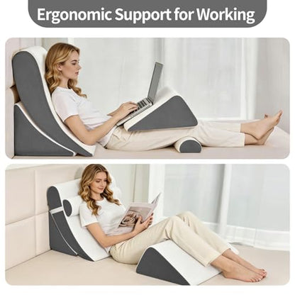 Wedge Pillow Set for After Surgery,White/Dark Grey,4PCS-22 - color: White/Dark Grey, size: 4PCS-22''