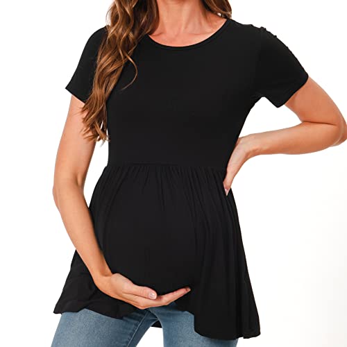 Bearsland Short Sleeve Maternity Top - color: Black&nutshell&coppery Brown, size: XX-Large