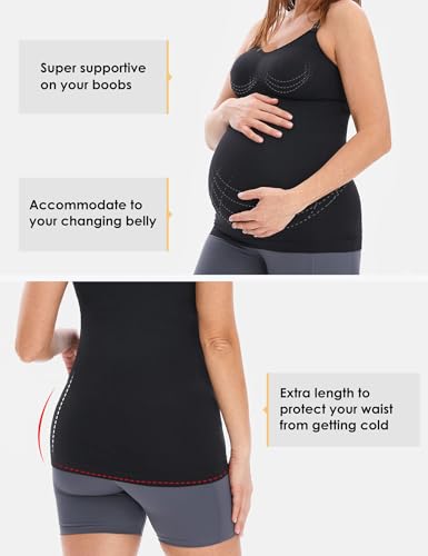 HOFISH Multi‑Pack Maternity Nursing Tank Tops with Clip‑Down Shelf Bra - color: Gray/Black/White, size: X-Large