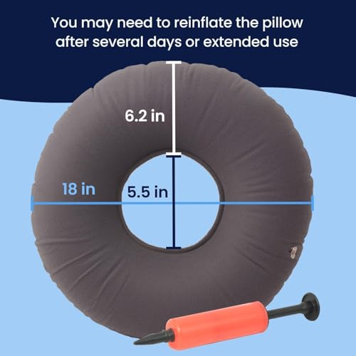 Dr. Frederick's Original Inflatable Donut Pillow, 18 in, Gray - size: 18 Inches - Gray