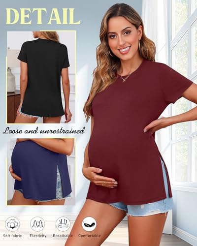 Ficerd 3 Pack Women's Maternity T Shirts - color: Wine Red, Navy Blue, Black, size: X-Large