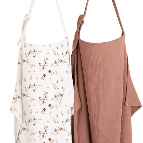 Konssy 2-Pack Muslin Nursing Cover Up for Breastfeeding Mom with Rigid Hoop - color: Chestnut, Posy